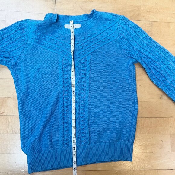 EUC Loft Blue Cable Chunky Bobble Sweater With Lantern Sleeves, Size Medium - Picture 13 of 13
